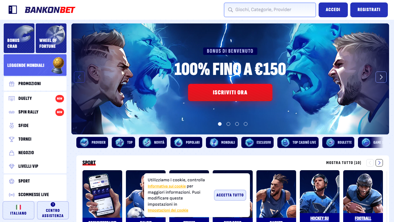 BankOnbet.com, homepage del sito scommesse .com