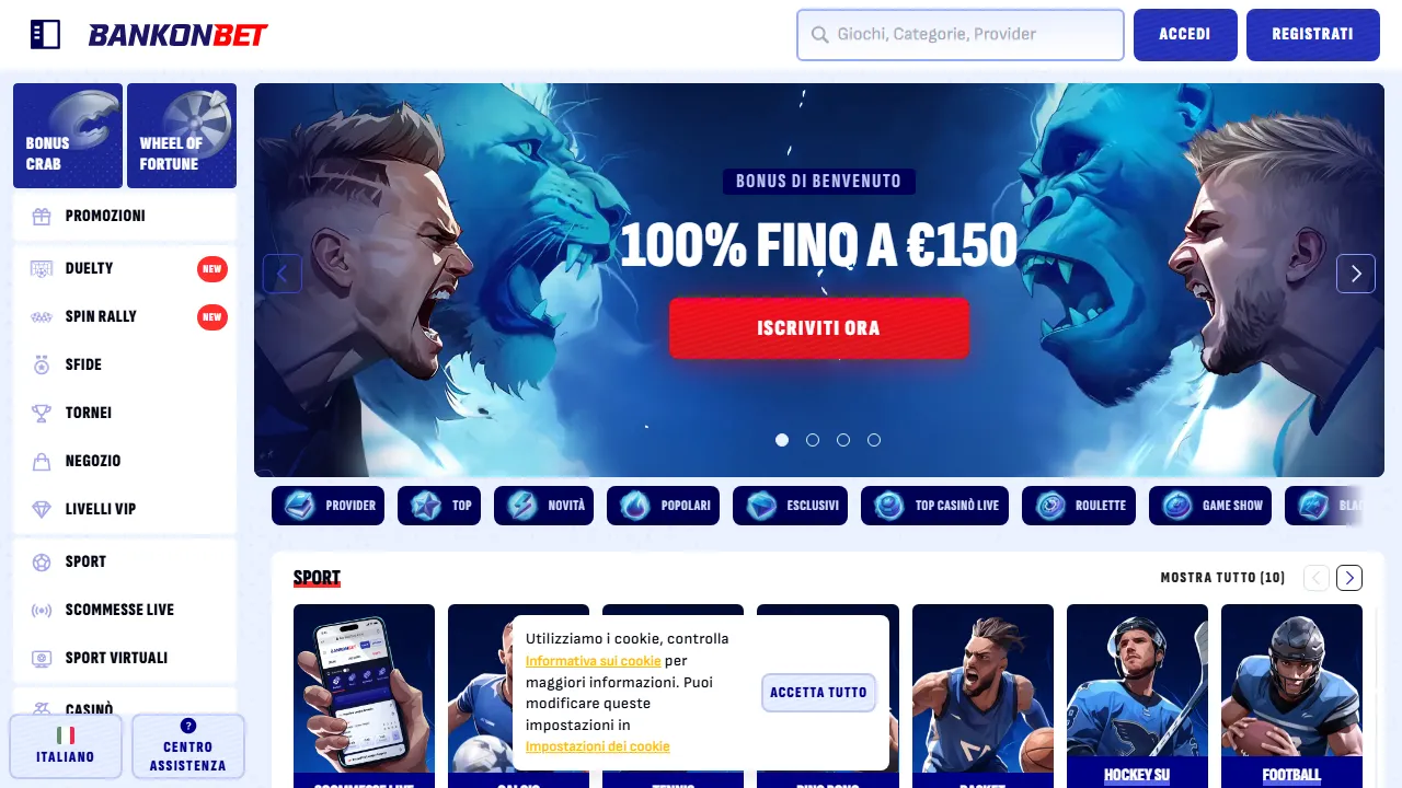 Screenshot della home di BankOnbet.com