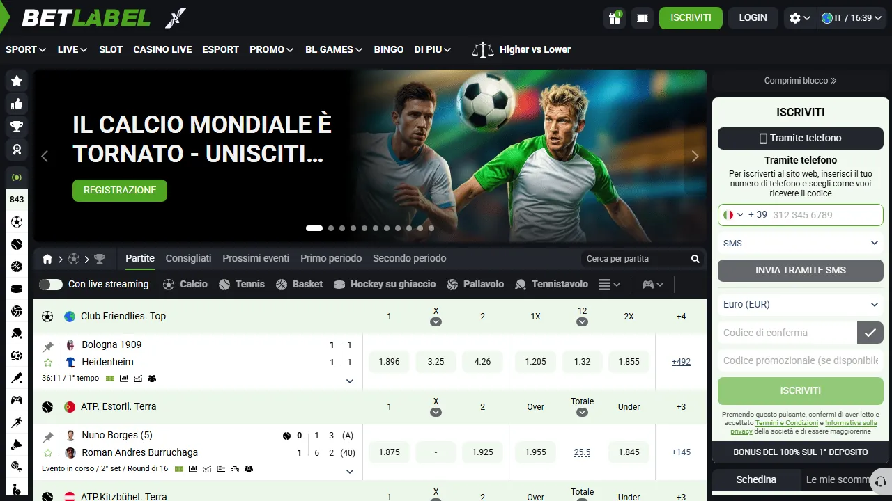 Screenshot della home di BetLabel.com