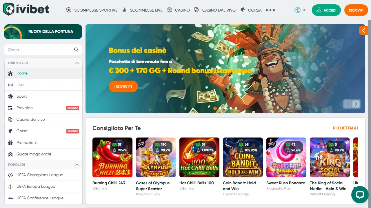 Screenshot della home di Ivibet.com