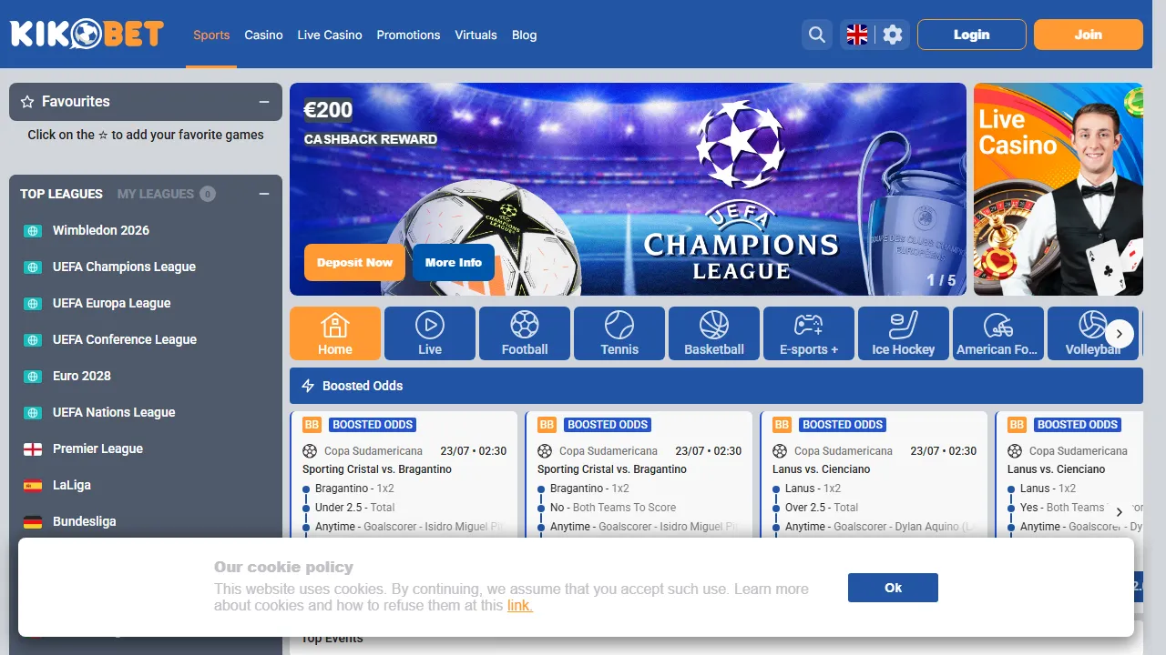 Screenshot della home di KikoBet.com