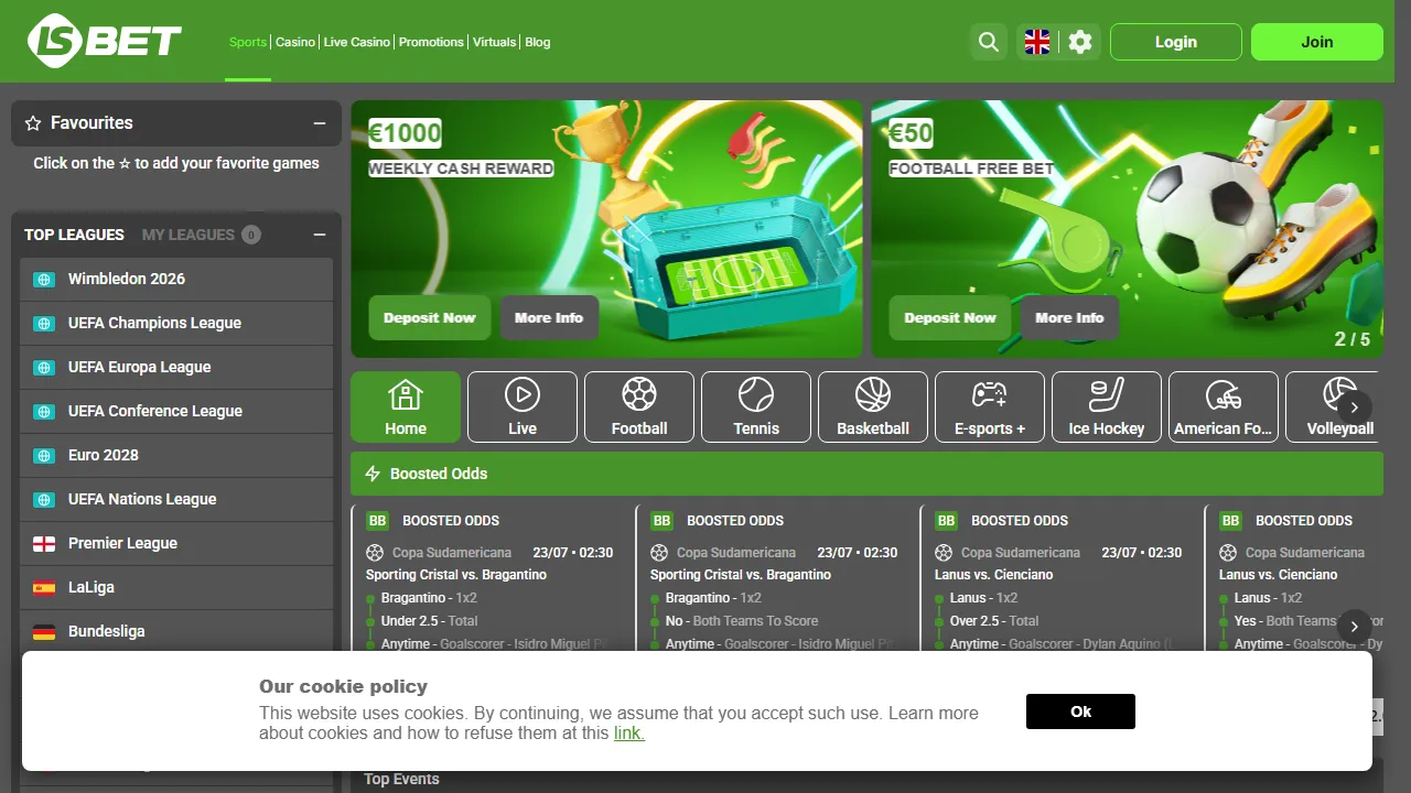 Screenshot della home di LSbet.com