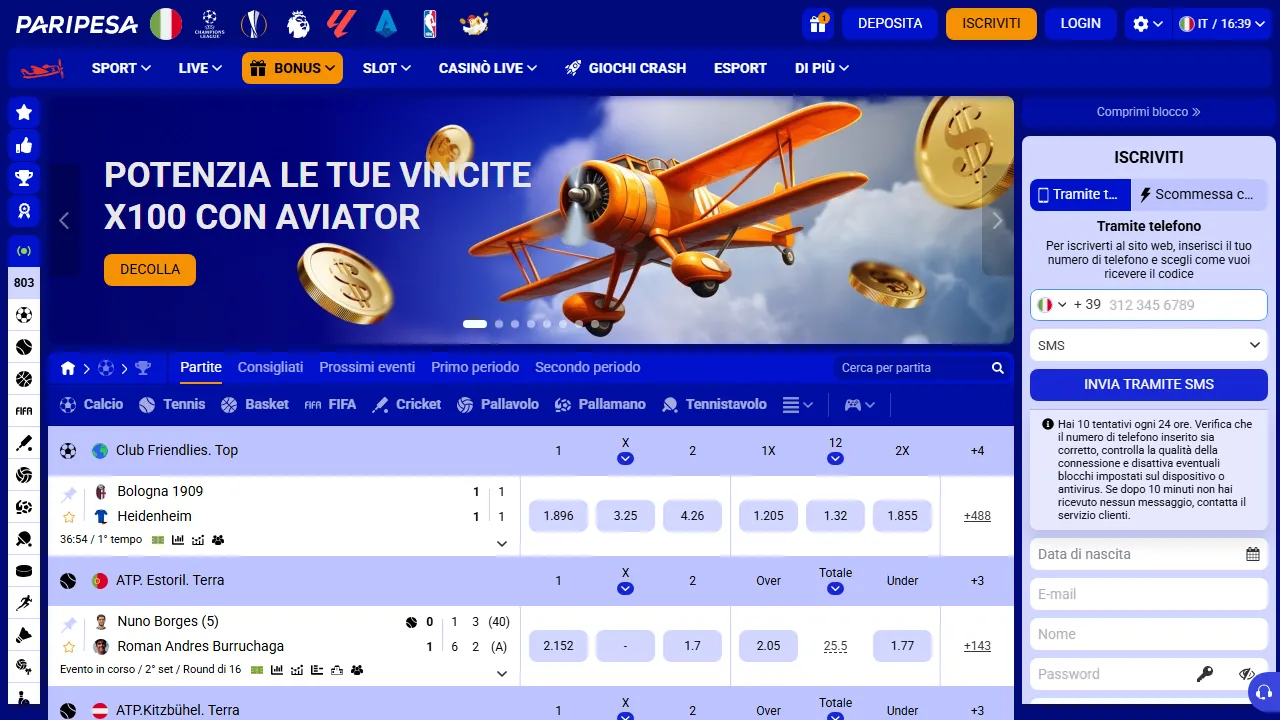 Screenshot della home di PariPesa.com